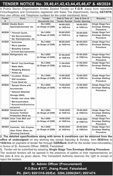 Public Sector Organization Faisalabad Tender Notice
